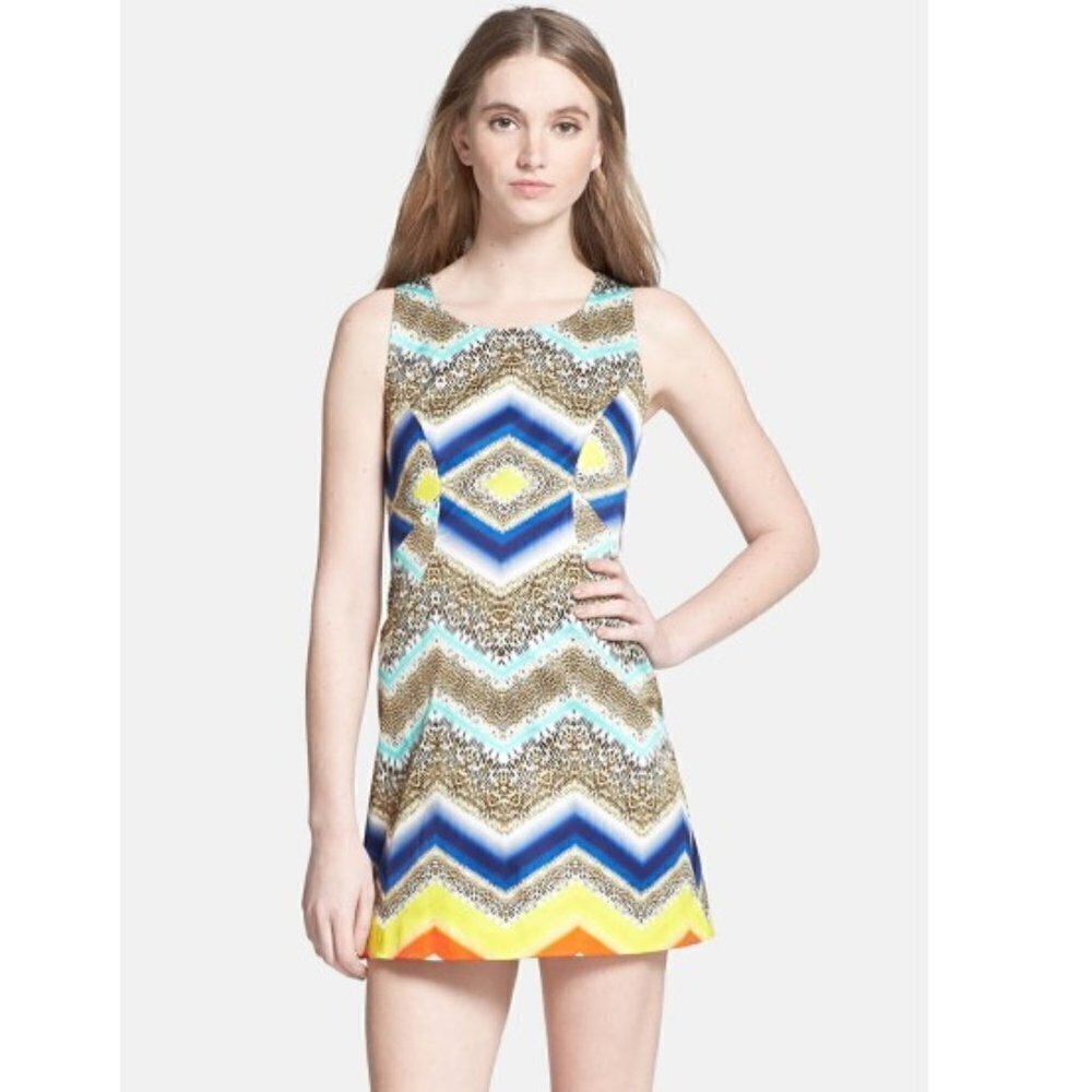 Milly Chevron Paneled Sleeveless Shift Dress